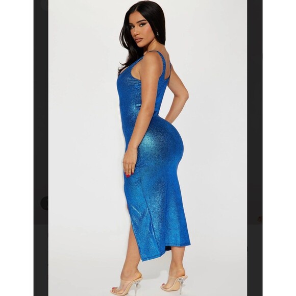 Reese Metallic Midi Dress - Blue - Picture 3 of 5